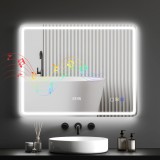 HOMCOM Oglindă de Baie cu Iluminare LED, Pad Anti-&Icirc;n Ceață, 3 culori reglabile, Ceas, 700 x 900 mm, Argintiu | Aosom Romania