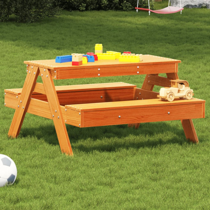Masa de picnic pentru copii, maro, 88x97x52 cm, lemn masiv pin GartenMobel Dekor