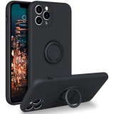 Husa protectie flippy compatibila cu apple iphone 11 pro liquid silicone ring cu suport rotativ negru