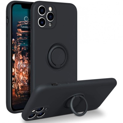 Husa protectie flippy compatibila cu apple iphone 11 pro liquid silicone ring cu suport rotativ negru foto