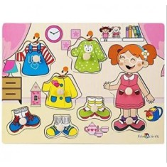 Puzzle incastru lemn cu butoni Imbraca fetita