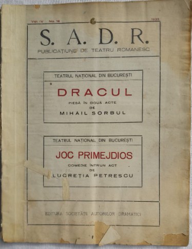 1935, DRACUL de Mihail Sorbul SADR / teatru Soc Autorilor Dramatici RSS