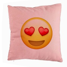 Perna Decorativa, Model Emoji Fata cu Inimi, 40x40 cm, Roz, Husa Detasabila, Burduf foto