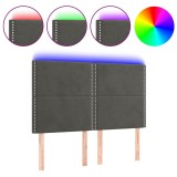 Cumpara ieftin Tablie de pat cu LED, gri inchis, 144x5x118/128 cm, catifea