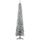 HOMCOM Brad de Crăciun &Icirc;ngust &Icirc;mpodobit cu Zăpadă 240 cm cu 603 Crengi și Suport Metalic Pliabil pentru Living Interior Verde | Aosom Romania