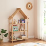Cumpara ieftin Raft pentru Carti sau Jucarii pentru Camera Copii in Forma de Casuta cu 3 Polite, Material Lemn Bambus, [en.casa]