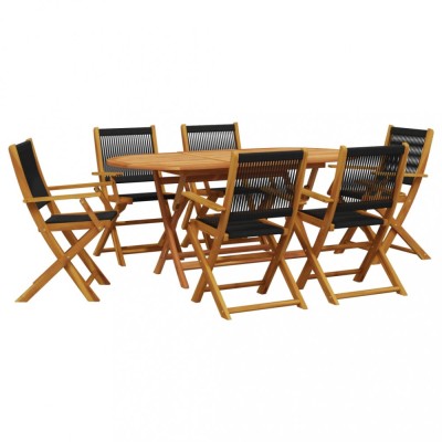 Set mobilier de gradina 7 piese polipropilena neagra/lemn masiv foto