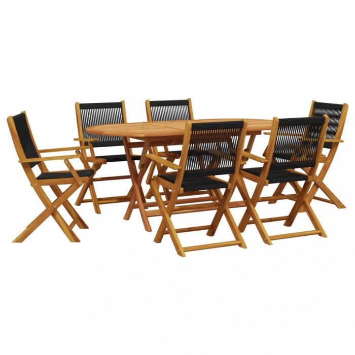 Set mobilier de gradina 7 piese polipropilena neagra/lemn masiv