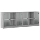 Cumpara ieftin Biblioteca cu usi gri sonoma 204x37x75 cm lemn compozit