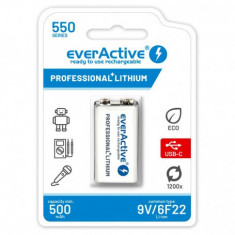 Baterie everActive 6F22/9V Li-ion 550 mAh cu USB TIP C