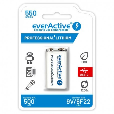 Baterie everActive 6F22/9V Li-ion 550 mAh cu USB TIP C