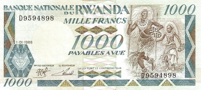 Rwanda 1000 Francs 1988 - V19, P-21 UNC !!! foto