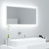 Oglinda de baie cu LED, alb extralucios, 90x8,5x37 cm, acril GartenMobel Dekor, vidaXL