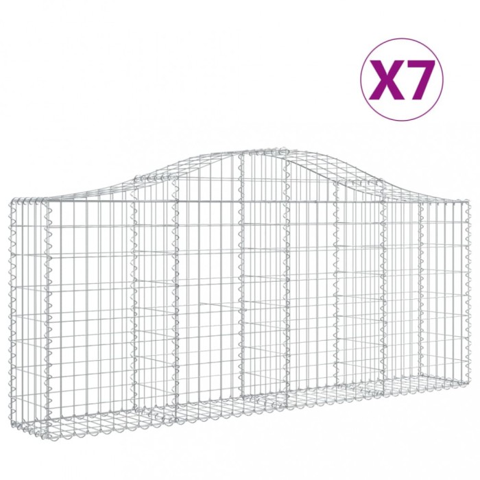 Cosuri gabion arcuite 7 buc, 200x30x80/100cm, fier galvanizat