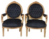 Set doua semifotolii baroc din lemn masiv auriu cu tapiterie neagra CAT372A02