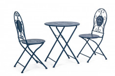 Set 2 scaune pliabile si masa fier forjat bleumarin Bistrot foto
