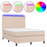 Cumpara ieftin Pat cu arcuri, saltea si LED, cappuccino, 140x200cm, piele eco