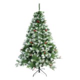 Brad artificial decorat cu conuri pin nins de craciun 1.8m, interior/exterior, 760 ramuri, suport metalic inclus, verde, Oem
