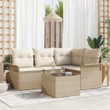 vidaXL Set de canapele pentru grădină cu pernă 5 pcs Bej Rattan poli