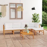 Cumpara ieftin Set mobilier grădină cu perne crem, 6 piese, lemn masiv de tec