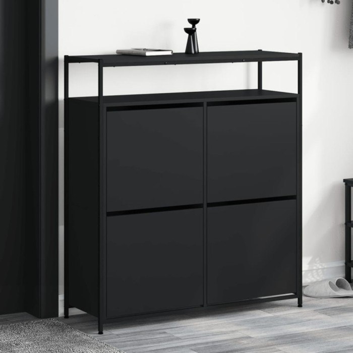 vidaXL Dulap de pantofi cu 4 sertare rabatabile, negru, 100x34x112 cm