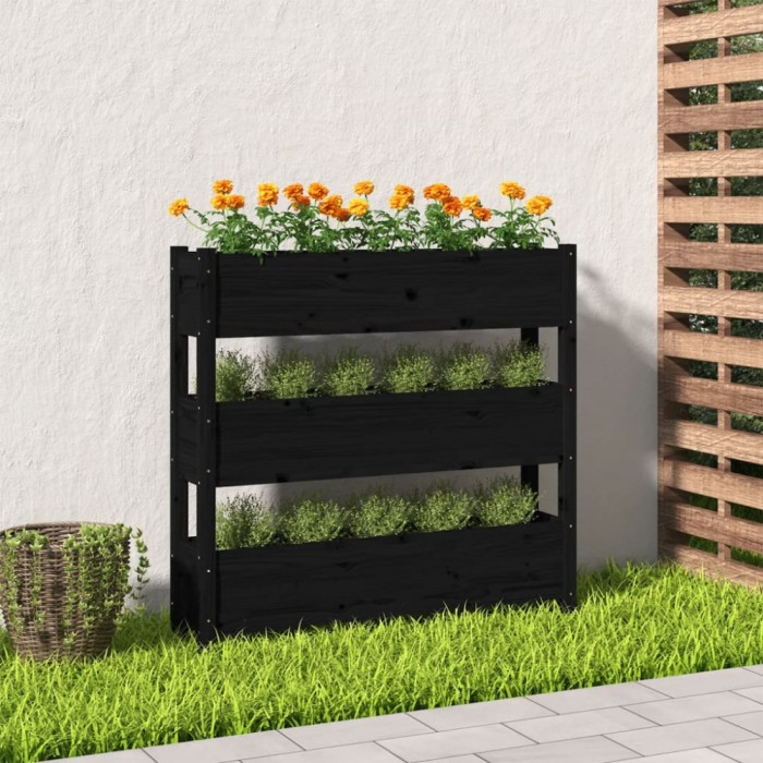 vidaXL Jardinieră, negru, 112x25x104,5 cm, lemn masiv de pin 823924