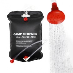 Dus solar portabil pentru camping, 20L, negru, cu furtun si cap de dus comutabil