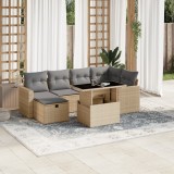 vidaXL Set canapele de grădină, 7 piese, cu perne, bej, poliratan 3274819