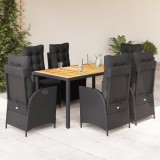 VidaXL Set mobilier de grădină cu perne, 7 piese, negru, poliratan 3213341