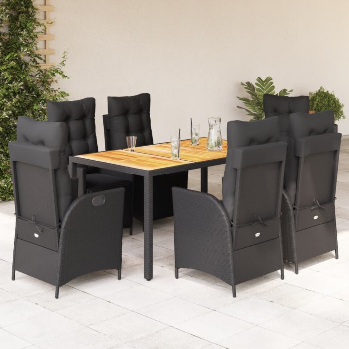 vidaXL Set mobilier de grădină cu perne, 7 piese, negru, poliratan 3213341