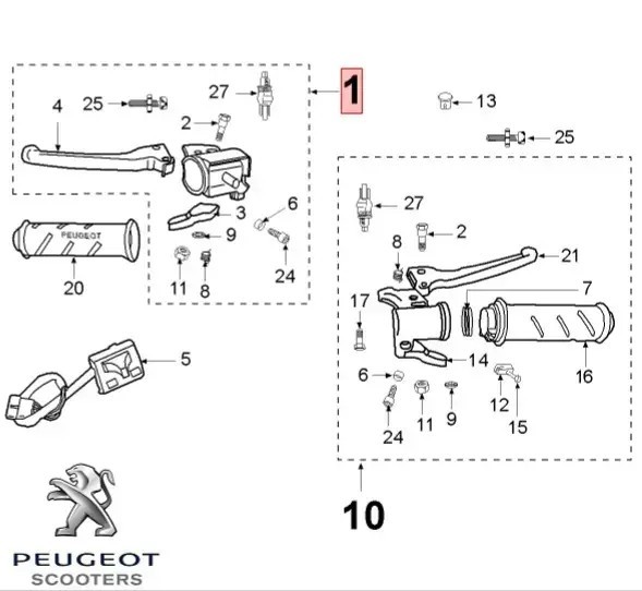 Maneta frana stanga + comanda soc (decompresor) originala moped Peugeot 103 MVL E - 103 SPX - Vogue LE - S2 - SE - SX - VSX 2T 50cc