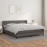 VidaXL Pat box spring cu saltea, gri, 180x200 cm, piele ecologică