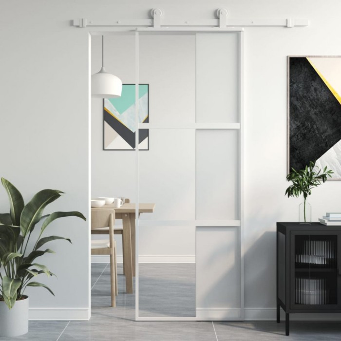 vidaXL Ușă glisantă, alb, 76x205 cm, sticlă securizată/aluminiu 155204