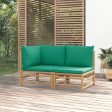 VidaXL Set mobilier de grădină cu perne verzi, 2 piese, bambus