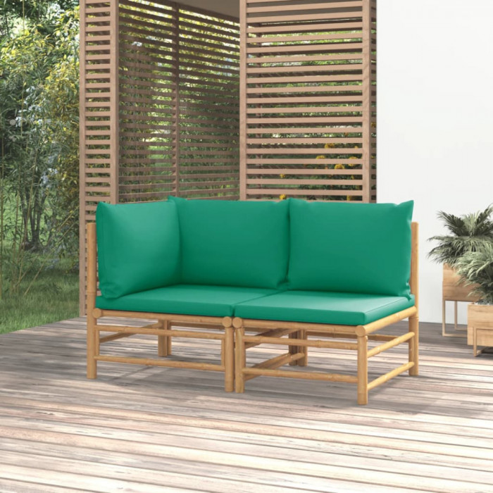 Set mobilier de gradina cu perne verzi, 2 piese, bambus GartenMobel Dekor