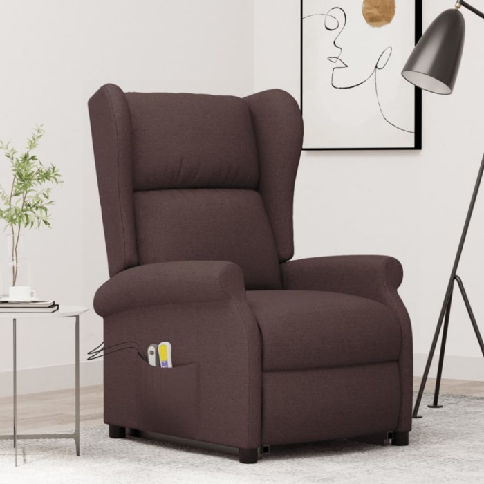 Fotoliu de masaj cu ridicare, maro &icirc;nchis, material textil