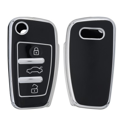 Husa Cheie Auto pentru Audi 3 Butoane, Kwmobile, Negru/Argintiu, Silicon, 57050.04 foto
