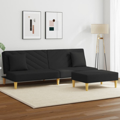 Gossi canapea extensibila cu pernuta si taburet 2locuri negru textil foto