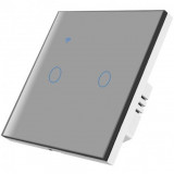 Cumpara ieftin Intrerupator smart touch iUni 2F, Wi-Fi, Sticla securizata, LED, Silver