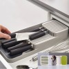 Organizator / suport pentru cutite, cu 2 nivele, pentru 18 cutite, design modern, nu ocupa mult spatiu, gri