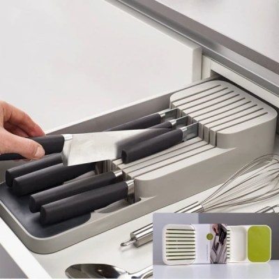 Organizator / suport pentru cutite, cu 2 nivele, pentru 18 cutite, design modern, nu ocupa mult spatiu, gri foto