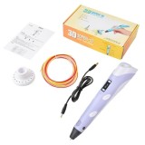 Creion 3D, pentru desenat in spatiu, cu filament inclus, cu display LCD, incarcare USB, verde