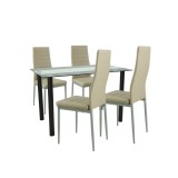 Set Masa Bucatarie/Living Mezza 4 Persoane, Bej-Gri, Sticla/Otel, 120x70 cm