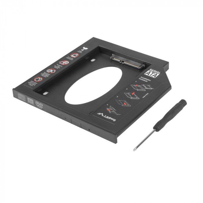 Adaptor HDD SSD 2.5 SATA III, pentru inlocuire unitate CD DVD 9.5 mm, Lanberg 41554, cu accesorii