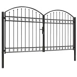 Cumpara ieftin Poartă de gard dublă cu arcadă, negru, 300 x 175 cm, oțel