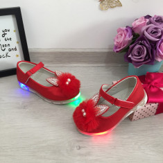 Pantofi rosii cu lumini LED sandale fete 21 22 cod 0347 foto