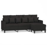 Cumpara ieftin Canapea cu 3 locuri cu taburet, negru, 180 cm, material textil