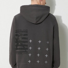 KSUBI hanorac de bumbac portal kash hoodie bărbați, culoarea gri, cu glugă, cu imprimeu, MPS24FL011