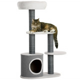 Cumpara ieftin PawHut Turn de Interior pentru Pisici, 98 cm, cu St&acirc;lp de Zg&acirc;riat, Casuță, Pat, Alb, Design Modern | Aosom Romania