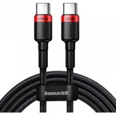 Cablu alimentare si date Baseus Cafule, Fast Charging Data Cable pt. smartphone, USB Type-C la USB Type-C PD2.0, 100W, braided, 2m, rosu + negru